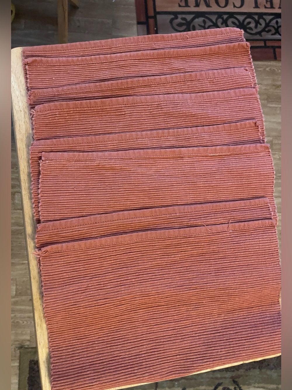 Set of 4-Rust colored Pleated Fabric Placemats